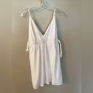 AERIE SIZE LARGE WHITE LINEN BLEND V NECK SIDE TIE MINI DRESS